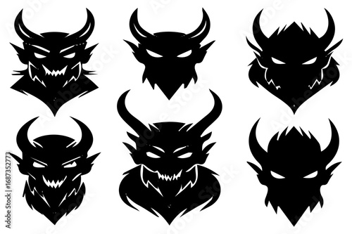 Evil Demon Faces Silhouette Vector | Scary Monster Head Clipart for Halloween