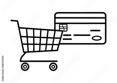 Efficient digital payment and e-commerce concept, represented by a shopping cart and credit card icon, highlighting convenient online retail transactions