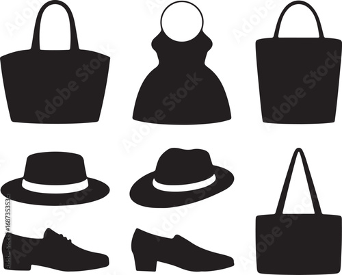 Black fashion accessories collection tote bags dress