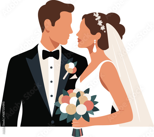 Elegant bride and groom in formal wear celebrate their wedding day with love and commitment together