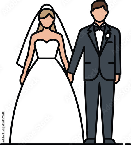 Elegant bride and groom holding hands on their wedding day, celebrating their love and commitment together
