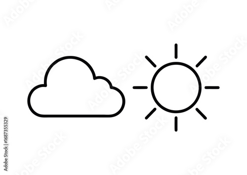 Sun and Cloud Weather Icons Simple Line Art Graphics