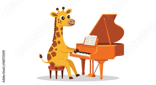 Giraffe Playing Piano - Cute Cartoon Animal Playing Music