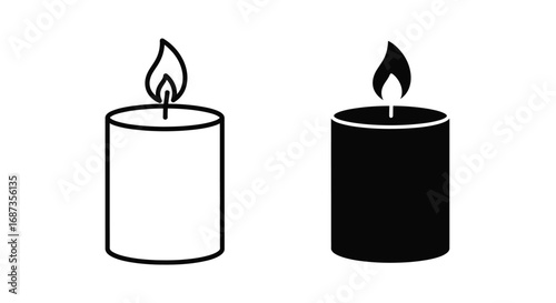 Candle Icon - Outline and Solid Versions of a Dripping Candle