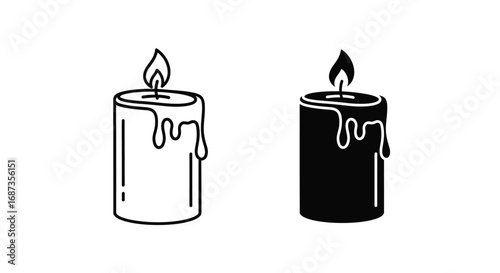Candle Icon - Outline and Solid Versions of a Dripping Candle