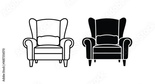 Armchair Icon - Outline and Solid Versions of an Elegant Chair