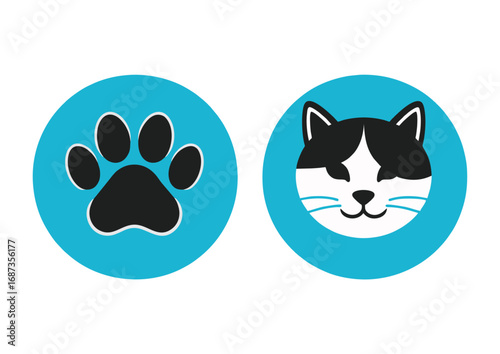 Pet Care Essentials Adorable Cat Face and Paw Print Icons for Your Veterinary Clinic or Animal Shelter