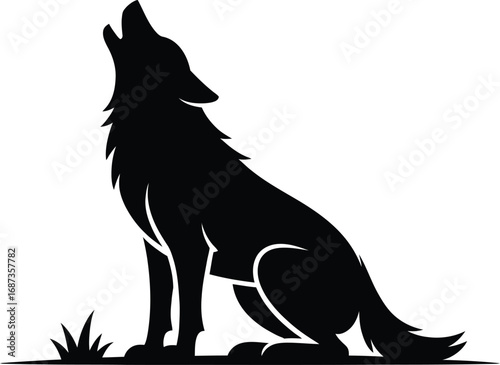 Majestic wolf howling at the moon in striking silhouette design for powerful branding or creative projects