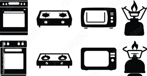 Cooking Kitchen Appliances Silhouette Vector Set