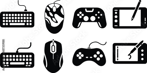 Computer Hardware Peripherals Silhouette Vector Set