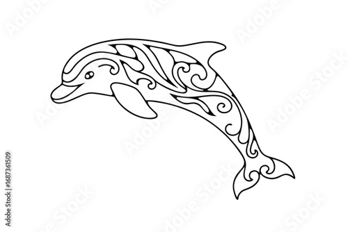 Elegant dolphin with ornamental swirls animal marine life