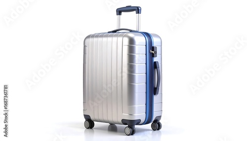 Silver luggage suitcase on white background
