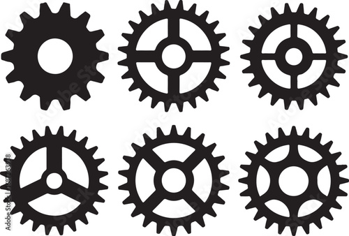 Black silhouette gears mechanical components cogwheel
