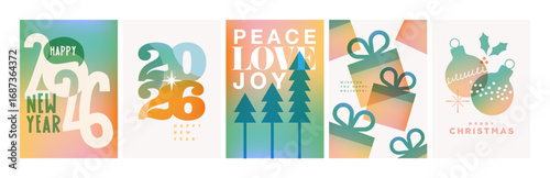 Set of Christmas and New Year Cards. Vector illustrations for greeting card, party invitation card, website banner, social media banner, marketing material.