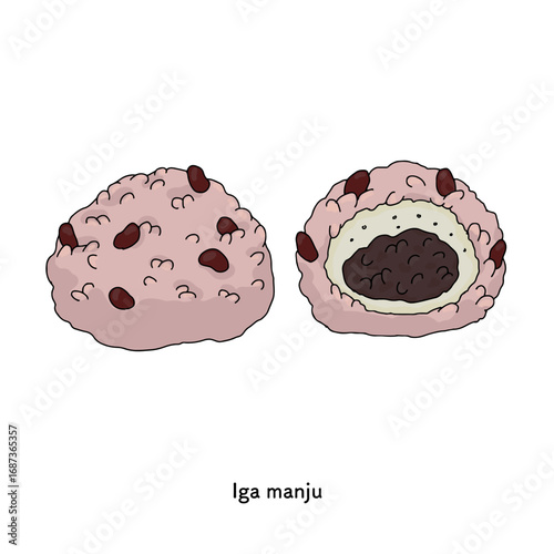 埼玉名物　いが饅頭のイラスト　線画のイラスト