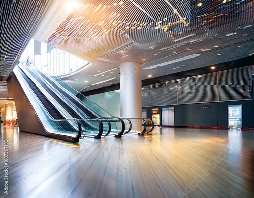 Wallpaper Mural abstract blurred modern shopping mall interior with empty escalator bright lighting and polished floor Torontodigital.ca