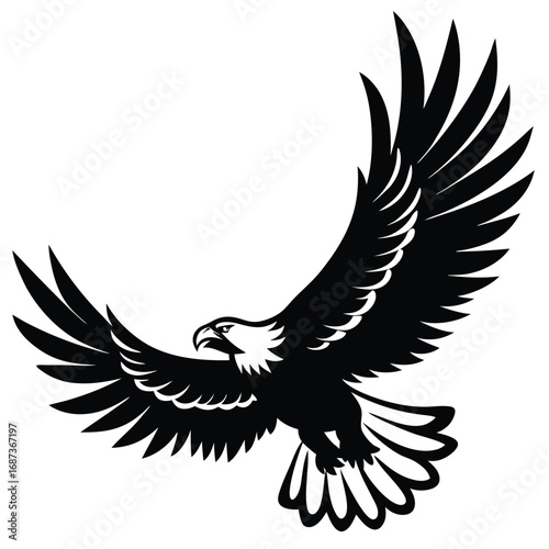Bald Eagle Flying Soon Eagle Detailed black-and-white line art of a bald eagle in mid-flight with wings fully spread and talons forward, dynamic perspective, crisp vector-ready ink outlines, high-cont