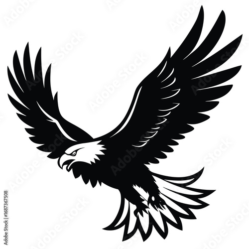 Bald Eagle Flying Soon Eagle Detailed black-and-white line art of a bald eagle in mid-flight with wings fully spread and talons forward, dynamic perspective, crisp vector-ready ink outlines, high-cont