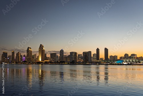 San Diego City Skyline at Sunrise Over the Bay