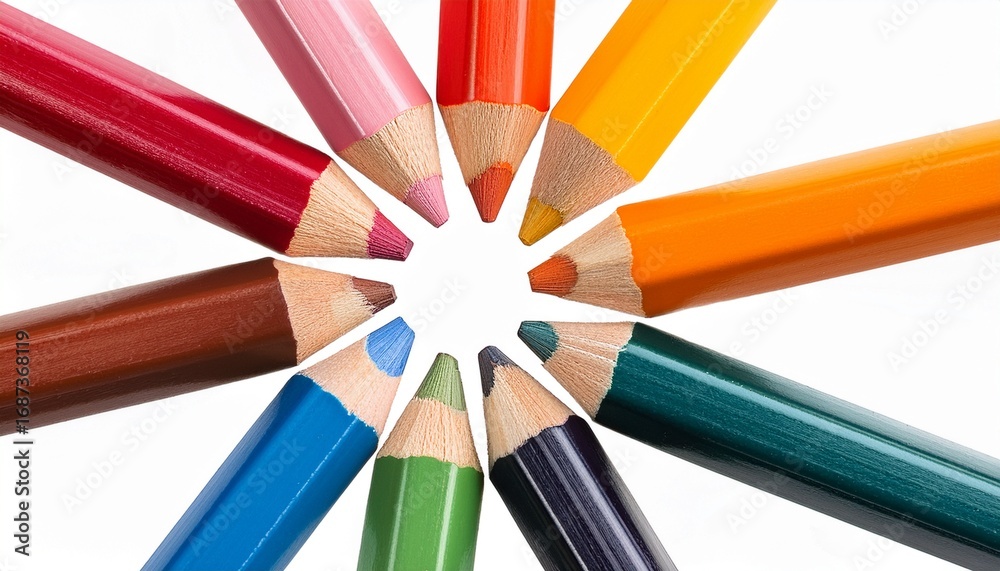 Fototapeta premium colored pencils arranged in a circle on white background