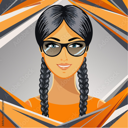 timeless Somali elegance with jet black fishtail braids cream burgundy ensemble over origami abstract background