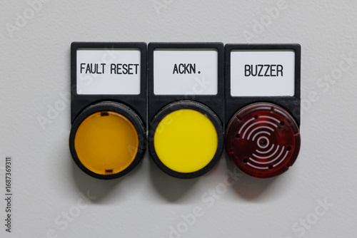 Industrial Push Buttons and Buzzer on Control Panel