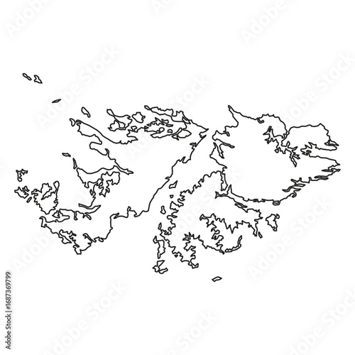 Falkland Islands (Islas Malvinas) Black Outline Stroke Map Graphic Illustration