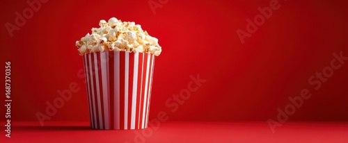 The classic popcorn bucket ready for movie night enjoyment on a vibrant background