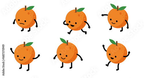 Cheerful orange characters with diverse emotions and actions in minimalist style