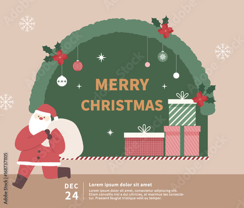 Christmas illustration card template with santa and showcase.