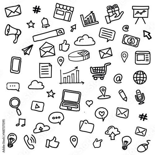 Digital marketing business economy doodle art vector isolated in white background