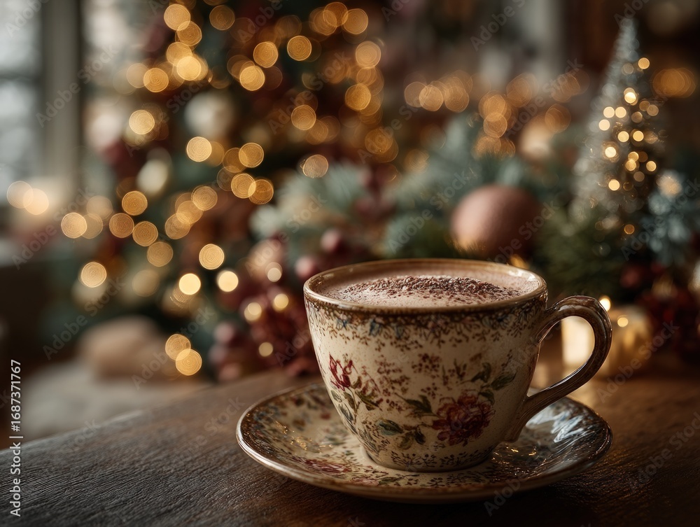 Obraz premium Warm Cocoa by Christmas Tree