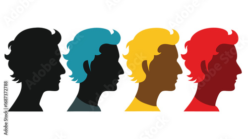 Wallpaper Mural Four silhouettes of diverse heads in profile, representing different genders and ethnicities against a plain background..eps Torontodigital.ca