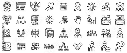 Business and Teamwork Icons: Collaboration, Finance, and Success