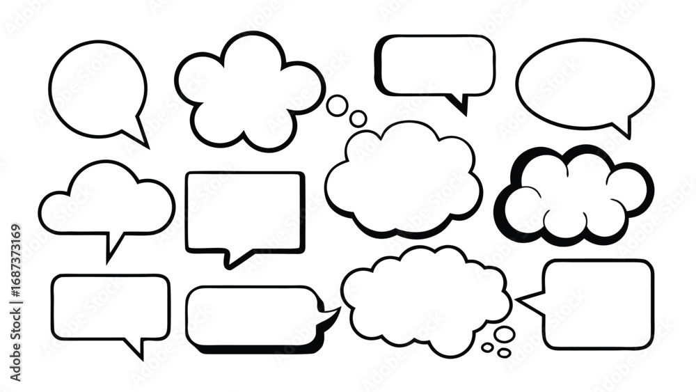 Obraz premium An array of speech bubbles featuring distinct shapes, illustrating the concept of communication and exchange of ideas..eps