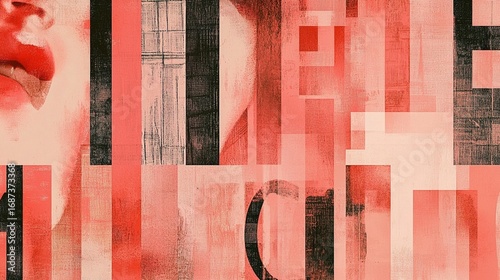 Abstract Coral and Black Collage