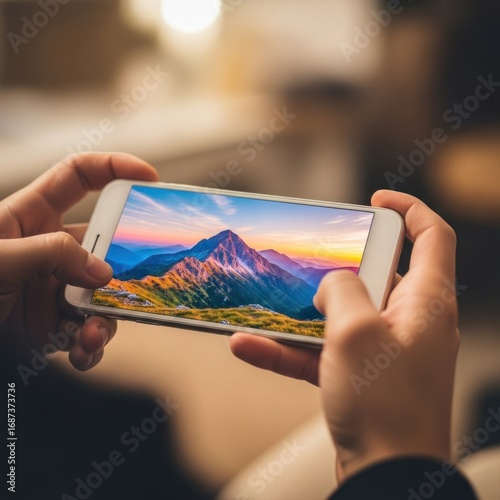 A close-up shot of a person's hands holding and interacting with a smartphone, with a focus on actions like swiping, typing, and the user interface