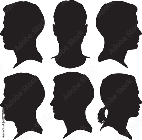 Diverse male and female head profiles silhouette