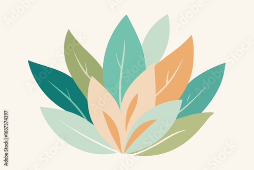 Vector art of a vibrant cluster of leaves in pastel hues, creating a calming and organic design element, perfect for natureinspired projects