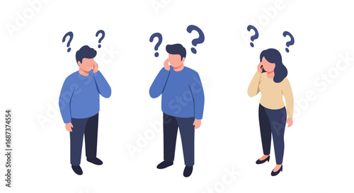 Confused people with question marks in modern flat design