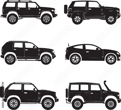 Diverse vehicle silhouettes coupe offroad