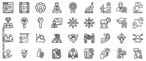 Business and Teamwork Icons: Strategy, Growth, Collaboration, and Success