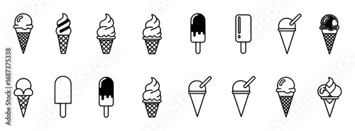 Collection of Ice Cream and Popsicle Icons in Black and White
