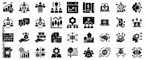 Business and Technology Icons: Data, Growth, AI, and Collaboration