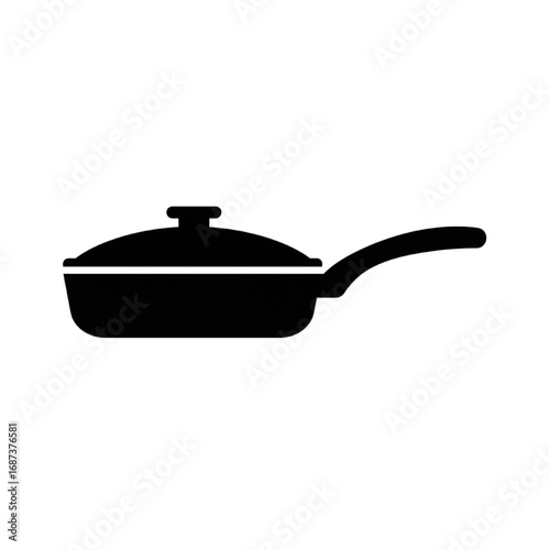 Solid Black Pan Silhouette Icon – Minimalist Cookware Logo, Simple Kitchen Utensil Design