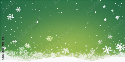 Grunge green winter background with falling snowflakes and subtle light for Christmas and New Year holiday celebration