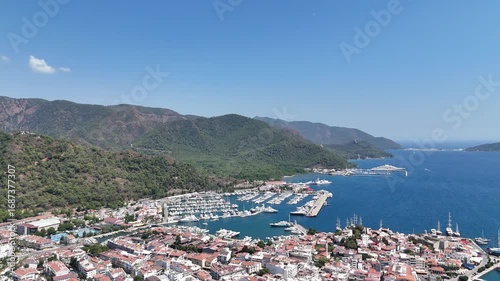 Wallpaper Mural Aerial view of Marmaris  coastal town in Mediterranean Turkey, with blue sea and boats at the marina Torontodigital.ca