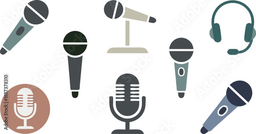 Illustration of Mics and Headphones with Varying Styles and Designs Isolated on White