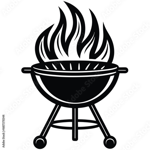 A fiery vector illustration of a sizzling barbecue grill cooking a delicious meal