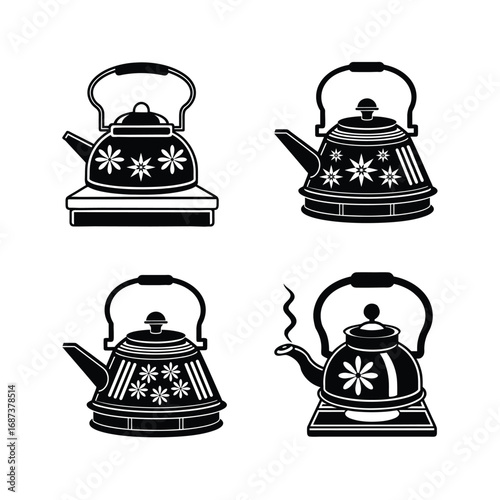 Black white silhouette kettle gas stove